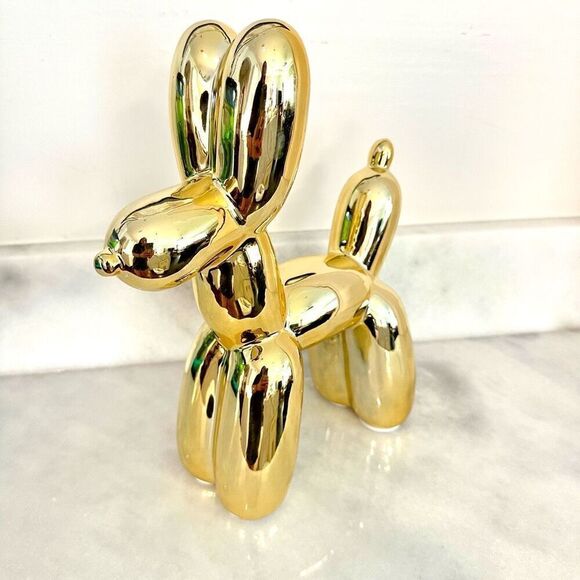 NWT Metallic Yellow Balloon Dog High Quality Ceramic Art Figurine - Picture 1 of 4